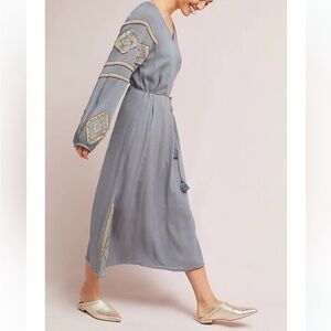 Anthropologie Riya Celestial Beaded Grey Tunic Midi Dress